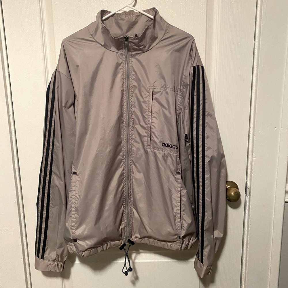 Mens Adidas brand windbreaker full zip jacket in gray
